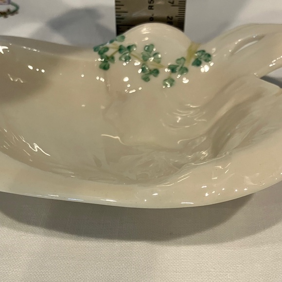 BELLEEK WOMAN HARP SHAMROCK NOUVEAU BUTTER TRAY TRINKET DISH - Picture 9 of 9